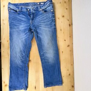 Miss Me Jeans Womens 30 Boyfriend Capri Embellished Pockets Denim y2k rhinestone